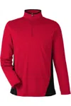 Harriton Flash Snag Protection Plus Il Colorblock Quarter-zip Pullover In Red