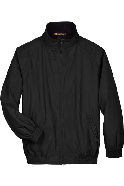 Harriton Fleece Lined Nylon Jacket In Black