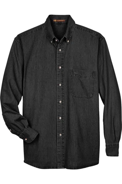 Harriton Long Sleeve Denim Shirt In Black