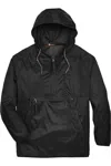 Harriton Packable Hooded Nylon Jacket In Black