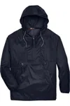 Harriton Packable Hooded Nylon Jacket In Black