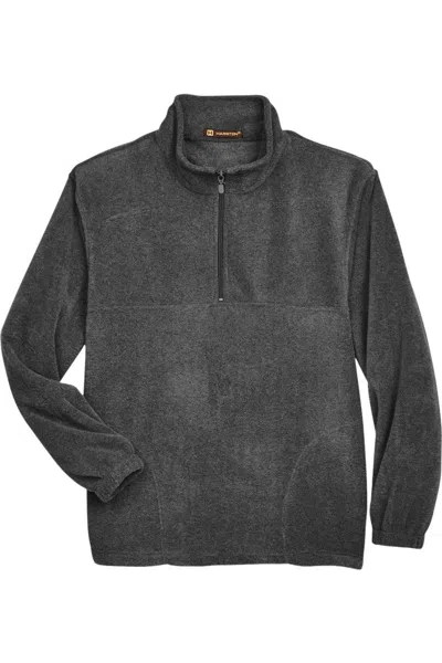 Harriton Quarter-zip Fleece Pullover In Black