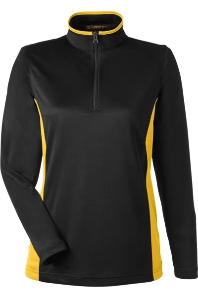 Harriton Women's Flash Snag Protection Plus Il Colorblock Quarter-zip Pullover In Black