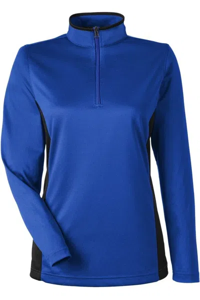 Harriton Women's Flash Snag Protection Plus Il Colorblock Quarter-zip Pullover In Blue