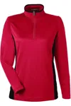 Harriton Women's Flash Snag Protection Plus Il Colorblock Quarter-zip Pullover In Red