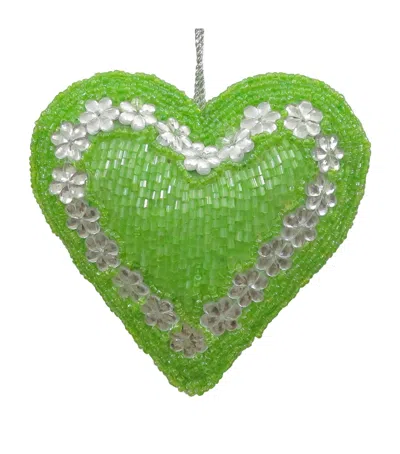 Harrods Beaded Heart Tree Decoration In Green