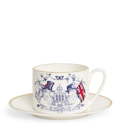 Harrods Bone China Lions Mug With Saucer In White