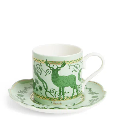 Harrods Bone China Menagerie Espresso Cup And Saucer In Green