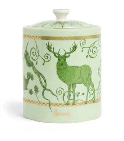 Harrods Bone China Menagerie Print Tea Caddy In Green
