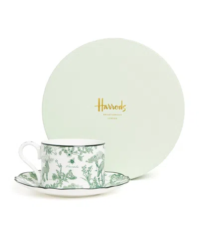 Harrods Bone China Toile Espresso Cup And Saucer In Green