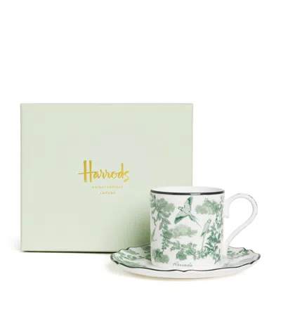 Harrods Bone China Toile Espresso Cup And Saucer In Green
