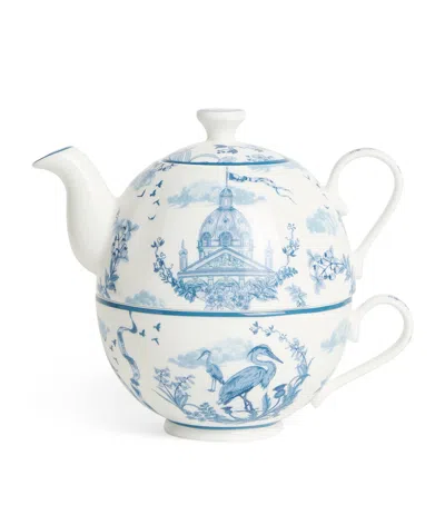 Harrods Toile Tea For One Teacup And Teapot In Blue