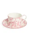 Harrods Bone China Toile Teacup And Saucer Set In Pink