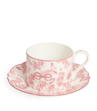 Harrods Bone China Toile Teacup And Saucer Set In Pink