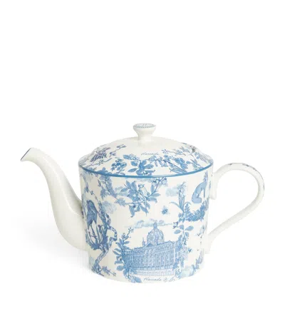 Harrods Bone China Toile Teapot In Blue