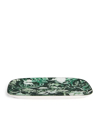Harrods Bone China Toile Trinket Tray In Green