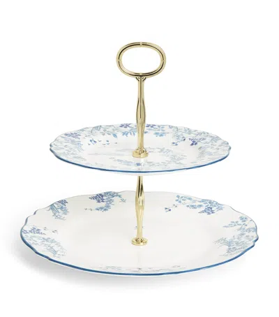 Harrods Bone China Toile Two-tier Cake Stand In Blue