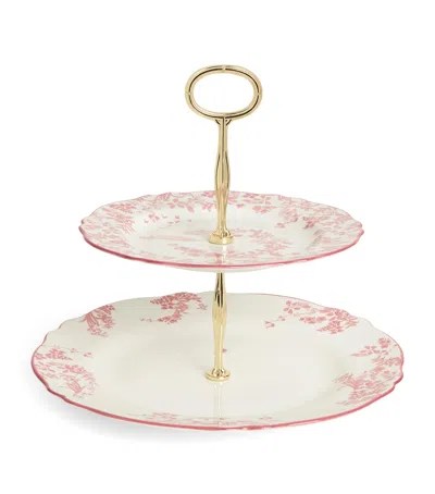 Harrods Bone China Toile Two-tier Cake Stand In Pink