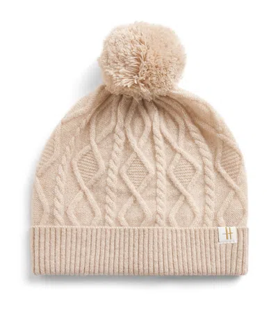 Harrods Kids' Cashmere Cable-knit Beanie In Beige