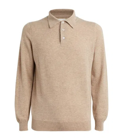 Harrods Cashmere Long-sleeve Polo Shirt In Beige
