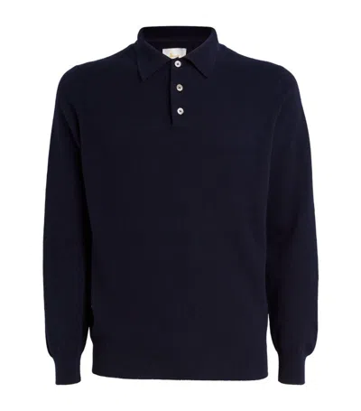 Harrods Cashmere Long-sleeve Polo Shirt In Navy