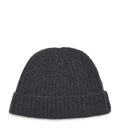 Harrods Cashmere Ribbed Beanie In Gray