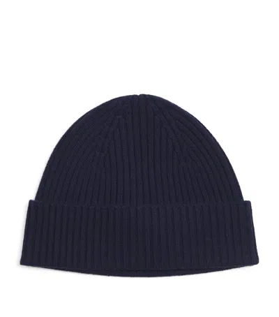 Harrods Cashmere Ribbed Beanie In Navy