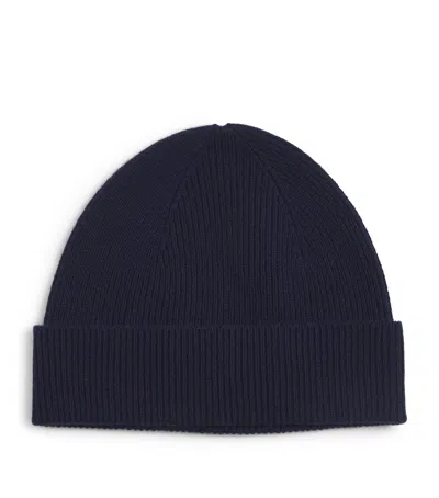 Harrods Cashmere Ribbed Beanie In Navy