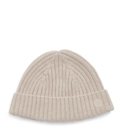 Harrods Cashmere Ribbed Beanie In Neutral