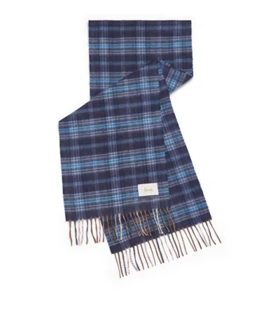 Harrods Cashmere Tartan Scarf In Navy
