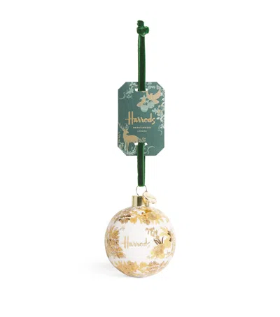 Harrods Ceramic Gold Toile Print Bauble In Multi