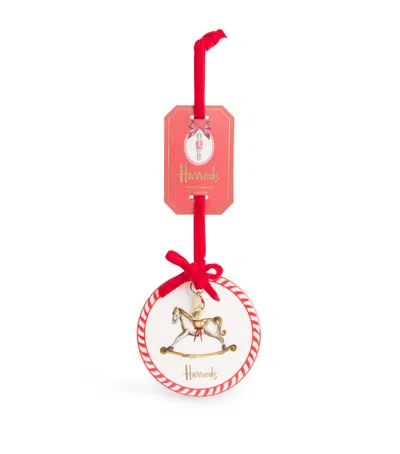 Harrods Ceramic Rocking Horse Flat Bauble In Multi