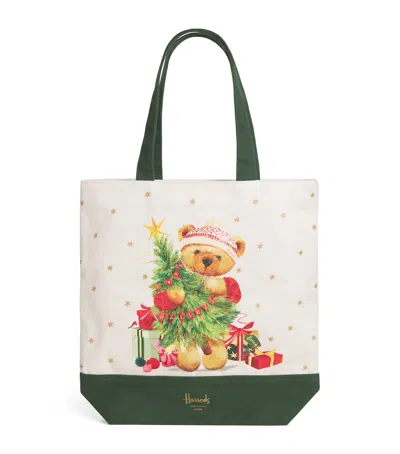 Harrods Christmas Bear Tote Bag In Green