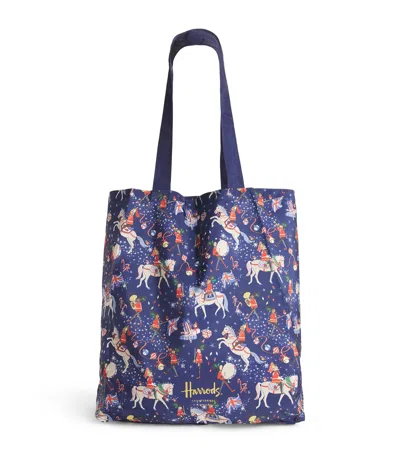 Harrods Christmas Carousel Pocket Shopper Bag In Navy