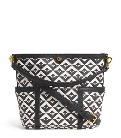 Harrods Coated Canvas Geometric Bucket Bag In Black