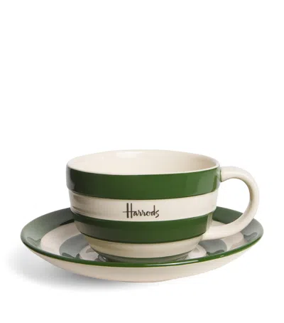 Harrods Cornish Stripe Cup And Saucer Set In Green