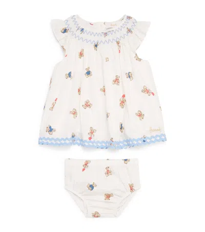 Harrods Kids'  Cotton Bear Print Dress And Bloomers Set In White