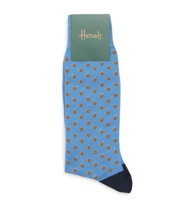 Harrods Cotton-blend Diamond Socks In Blue