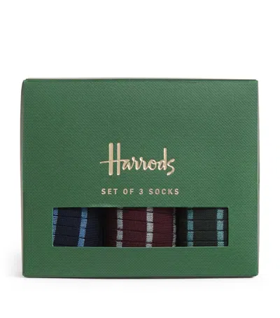 Harrods Cotton-blend Stripe Ribbed Socks In Green