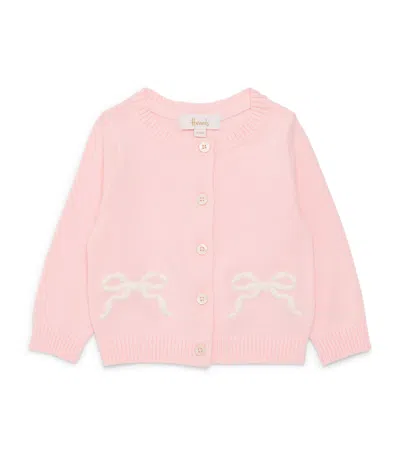 Harrods Kids'  Cotton Bow Cardigan In Pink