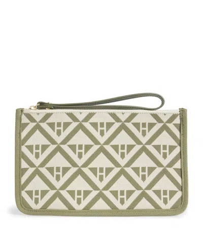 Harrods Cotton Geometric Pouch In Green
