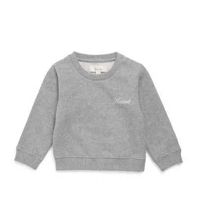 Harrods Kids'  Cotton Jersey Flocked Logo Sweatshirt In Gray