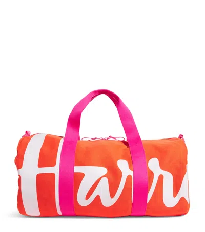 Harrods Cotton Logo Barrel Bag In Orange