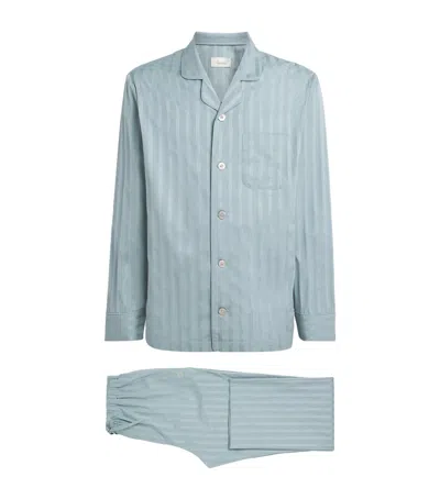 Harrods Cotton Sateen Stripe Pyjama Set In Green