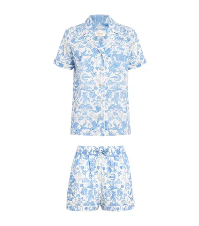 Harrods Cotton Short-sleeve Pyjama Set In Blue