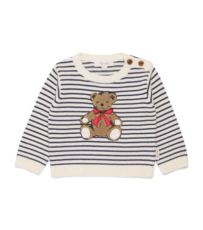 Harrods Kids'  Cotton Stripe Bear Sweater In Blue