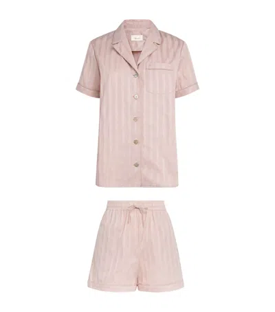 Harrods Cotton Stripe Short Pyjama Set In Pink