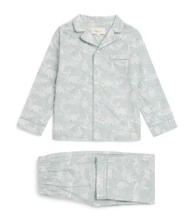 Harrods Kids' Cotton Woodland Bear Print Pyjama Set In Blue