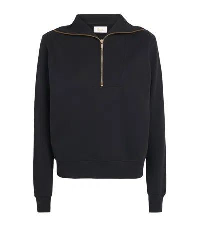 Harrods Cotton Zip-up Funnel-neck Sweater In Black
