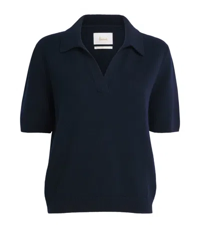 Harrods Cotton-cashmere Collared Sweater In Navy